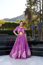 Evanik Women Tussar Silk With Floral Print Lehenga Blouse With Koti - Purple
