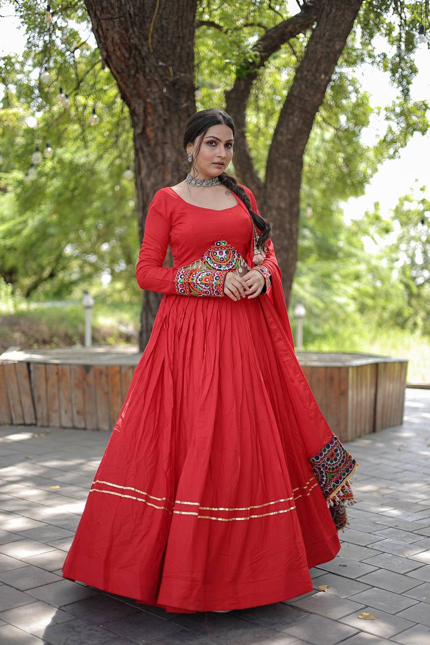 Lorenvalley Red Rayon with Real Mirror Embroidered Kutchi Thread work with codi Lehenga Choli