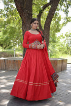 Lorenvalley Red Rayon with Real Mirror Embroidered Kutchi Thread work with codi Lehenga Choli
