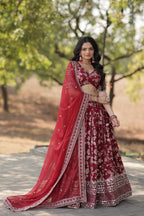 Lorenvalley Maroon Pure Viscose Jacquard with Embroidered Sequins work Lehenga Choli