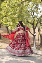 Lorenvalley Maroon Pure Viscose Jacquard with Embroidered Sequins work Lehenga Choli