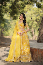 Lorenvalley Yellow Pure Viscose Jacquard with Embroidered Sequins work Lehenga Choli