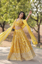 Lorenvalley Yellow Pure Viscose Jacquard with Embroidered Sequins work Lehenga Choli