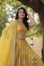 Lorenvalley Yellow Pure Viscose Jacquard with Embroidered Sequins work Lehenga Choli