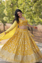 Lorenvalley Yellow Pure Viscose Jacquard with Embroidered Sequins work Lehenga Choli