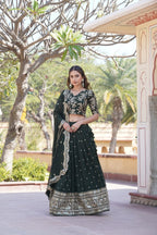 Lorenvalley Green Faux Blooming Georgette with Sequins Embroidered work Lehenga Choli