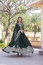 Lorenvalley Green Faux Blooming Georgette with Sequins Embroidered work Lehenga Choli