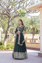 Lorenvalley Green Faux Blooming Georgette with Sequins Embroidered work Lehenga Choli