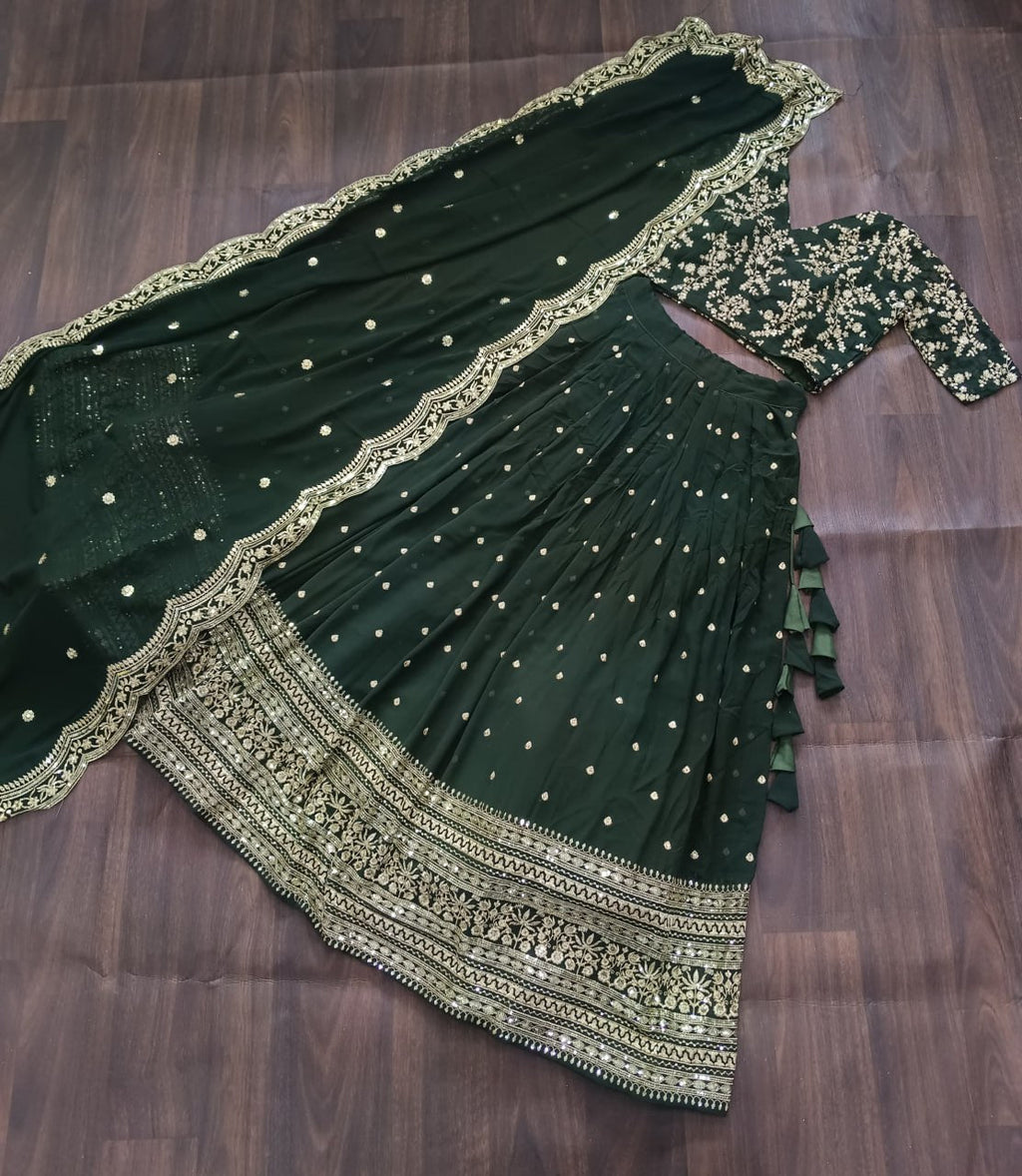 Lorenvalley Green Faux Blooming Georgette with Sequins Embroidered work Lehenga Choli