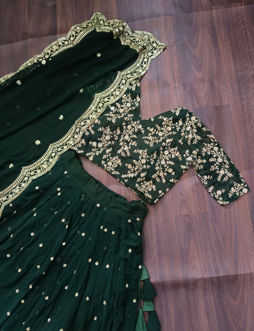 Lorenvalley Green Faux Blooming Georgette with Sequins Embroidered work Lehenga Choli