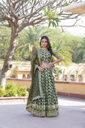 Lorenvalley Green Pure Viscose Jacquard with Embroidered Sequins work Lehenga Choli