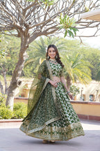 Lorenvalley Green Pure Viscose Jacquard with Embroidered Sequins work Lehenga Choli