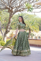 Lorenvalley Green Pure Viscose Jacquard with Embroidered Sequins work Lehenga Choli