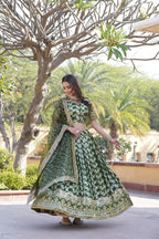 Lorenvalley Green Pure Viscose Jacquard with Embroidered Sequins work Lehenga Choli
