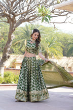 Lorenvalley Green Pure Viscose Jacquard with Embroidered Sequins work Lehenga Choli