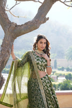 Lorenvalley Green Pure Viscose Jacquard with Embroidered Sequins work Lehenga Choli