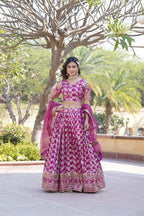 Lorenvalley Magenta Pure Viscose Jacquard with Embroidered Sequins work Lehenga Choli
