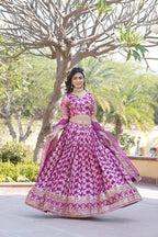 Lorenvalley Magenta Pure Viscose Jacquard with Embroidered Sequins work Lehenga Choli