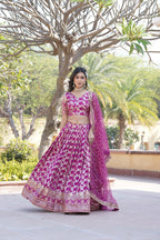 Lorenvalley Magenta Pure Viscose Jacquard with Embroidered Sequins work Lehenga Choli
