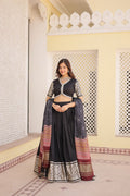 Lorenvalley Black Viscose Jacquard Lehenga Choli with Gajji silk Dupatta
