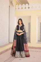 Lorenvalley Black Viscose Jacquard Lehenga Choli with Gajji silk Dupatta