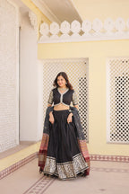 Lorenvalley Black Viscose Jacquard Lehenga Choli with Gajji silk Dupatta