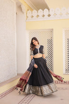 Lorenvalley Black Viscose Jacquard Lehenga Choli with Gajji silk Dupatta