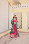 Lorenvalley Pink Viscose Jacquard Lehenga Choli with Gajji silk Dupatta
