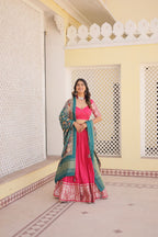 Lorenvalley Pink Viscose Jacquard Lehenga Choli with Gajji silk Dupatta