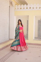 Lorenvalley Pink Viscose Jacquard Lehenga Choli with Gajji silk Dupatta