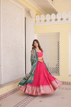 Lorenvalley Pink Viscose Jacquard Lehenga Choli with Gajji silk Dupatta