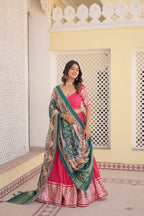 Lorenvalley Pink Viscose Jacquard Lehenga Choli with Gajji silk Dupatta