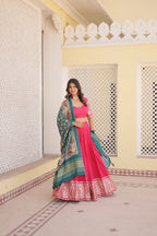 Lorenvalley Pink Viscose Jacquard Lehenga Choli with Gajji silk Dupatta