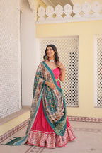 Lorenvalley Pink Viscose Jacquard Lehenga Choli with Gajji silk Dupatta