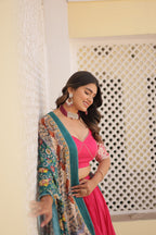 Lorenvalley Pink Viscose Jacquard Lehenga Choli with Gajji silk Dupatta