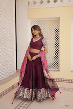 Lorenvalley Purple Viscose Jacquard Lehenga Choli with Gajji silk Dupatta