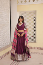 Lorenvalley Purple Viscose Jacquard Lehenga Choli with Gajji silk Dupatta