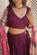 Lorenvalley Purple Viscose Jacquard Lehenga Choli with Gajji silk Dupatta