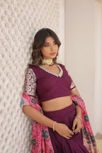 Lorenvalley Purple Viscose Jacquard Lehenga Choli with Gajji silk Dupatta