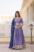 Lorenvalley Blue Pure Viscose Jacquard with Embroidered Sequins work Lehenga Choli