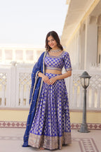 Lorenvalley Blue Pure Viscose Jacquard with Embroidered Sequins work Lehenga Choli