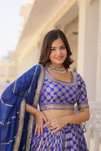 Lorenvalley Blue Pure Viscose Jacquard with Embroidered Sequins work Lehenga Choli