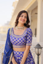 Lorenvalley Blue Pure Viscose Jacquard with Embroidered Sequins work Lehenga Choli