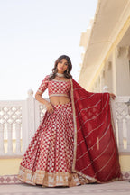 Lorenvalley Maroon Pure Viscose Jacquard with Embroidered Sequins work Lehenga Choli