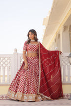 Lorenvalley Maroon Pure Viscose Jacquard with Embroidered Sequins work Lehenga Choli