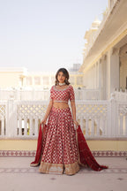 Lorenvalley Maroon Pure Viscose Jacquard with Embroidered Sequins work Lehenga Choli