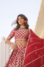 Lorenvalley Maroon Pure Viscose Jacquard with Embroidered Sequins work Lehenga Choli