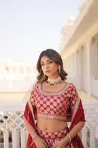 Lorenvalley Maroon Pure Viscose Jacquard with Embroidered Sequins work Lehenga Choli