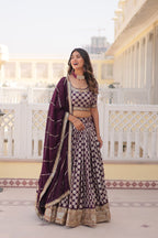 Lorenvalley Purple Pure Viscose Jacquard with Embroidered Sequins work Lehenga Choli