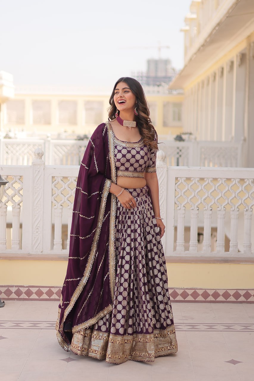 Lorenvalley Purple Pure Viscose Jacquard with Embroidered Sequins work Lehenga Choli